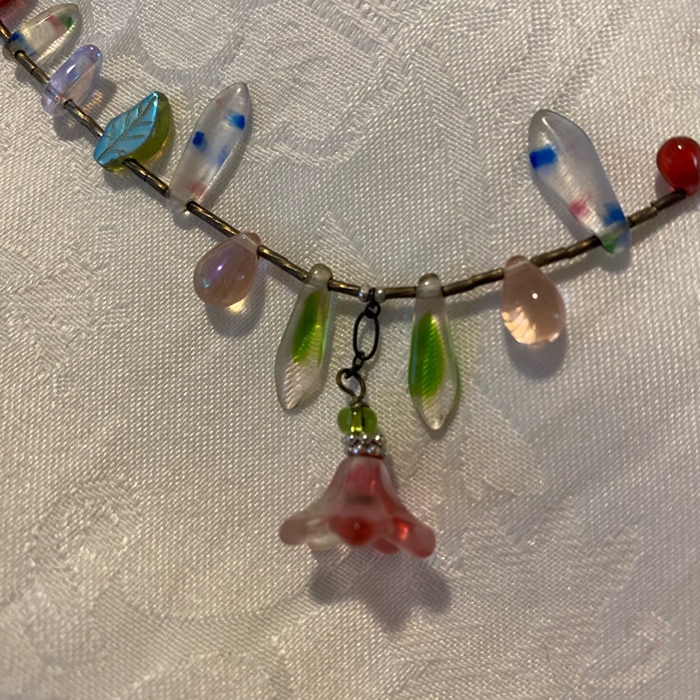 Murano Pink and Green Glass Necklace